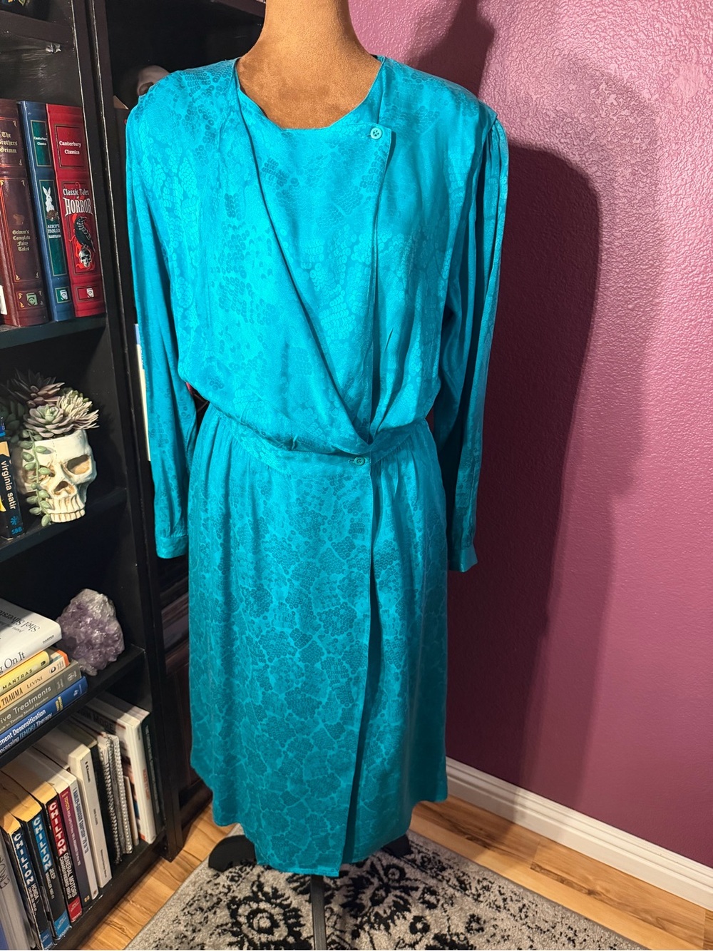 Turquoise Long Sleeve 100% silk Golden Girls Dress